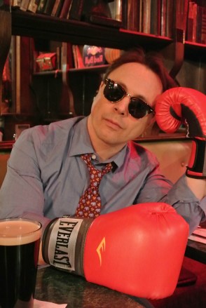 Chris Harcum preparing for his one man play "Two Lovely Black Eyes"